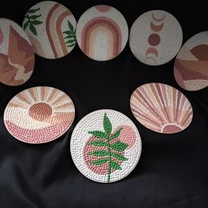 Abstract Patterned Coasters Set - Pink, Green, and White